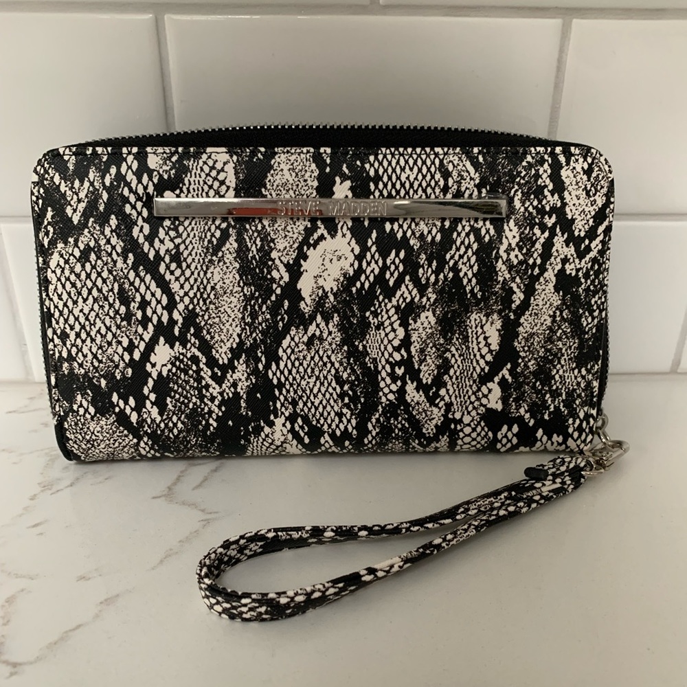 Steve Madden Black and White Snake Print Wristlet
